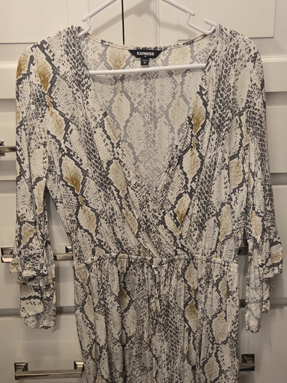 Express Snake Print Romper in White, Gray & Gold